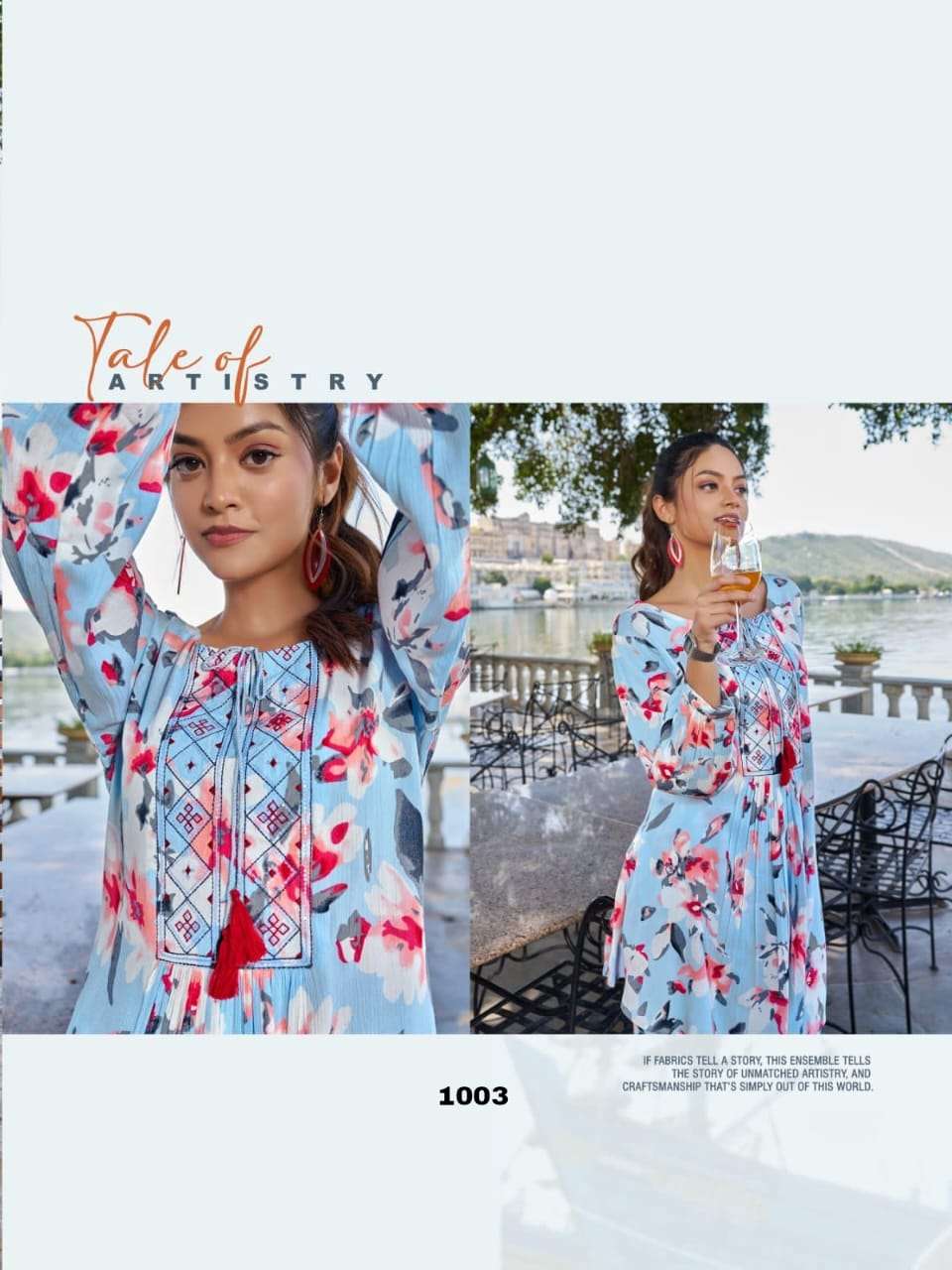 ALEXA HEAVY RAYON RINKLE PRINT WITH EMBROIDERY WORK TOP WITH BOTTOM CORD SET BY S3FOREVER BRAND 1001 C2
